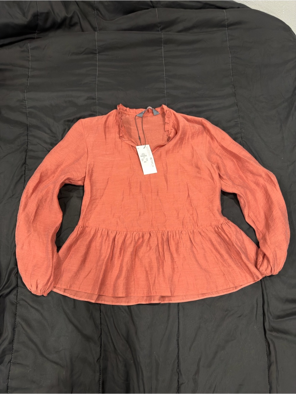 Primark Rust Ruffled Tie-Neck Peasant Blouse - Picture 4 of 6